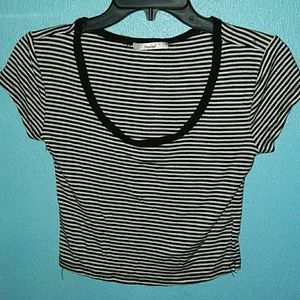 Black white strip crop top. Size L